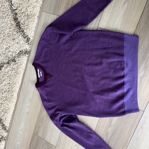 Peter Millar Mens Purple 100% Merino Wool V Neck Sweater Pullover Size Large